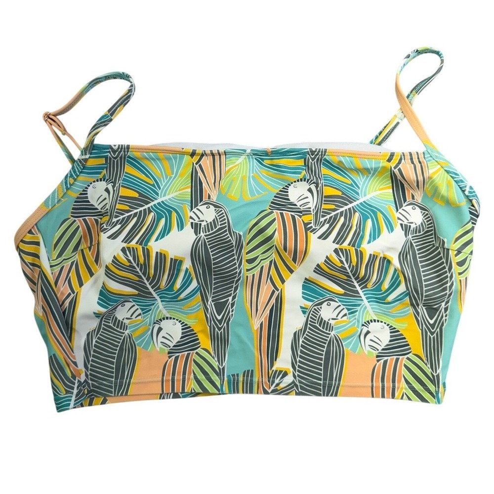 Salt Life Bikini Top Womens Large Teal Tropical Bird Palm Leaf Print Bandeau
